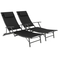 Outsunny Set of Two Adjustable Back Sun Loungers - Black(m-10)