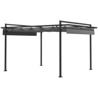 Outsunny Cenador de Jardín 3x4 m con Techo Retráctil de Poliéster y 12 Orificios de Drenaje Pérgola para Terraza Gris Oscuro(m-1)