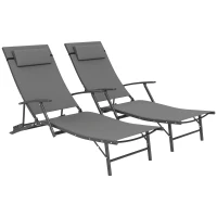 Outsunny Set of Two Adjustable Back Sun Loungers - Grey(m-10)