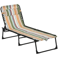 Outsunny Folding Sun Lounger Beach Chaise Chair Garden Reclining Cot Camping Recliner with 4 Position Adjustable Multicolored(m-10)