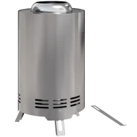 Outsunny Smokeless Fire Pit, 16 x 16 cm Stainless Steel Portable Wood Burning Firepit with Poker, Wood or Pellet Fuelled Tabletop Fire Pit for Garden Camping Bonfire Party, Silver Tone(m-1)