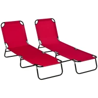 Outsunny Set of Two Folding Sun Loungers - Red(m-1)