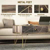 HOMCOM Tavolino da Caffè per Soggiorno con 2 Cassetti e Design Moderno in Legno e Metallo Verniciato in Oro 110x59x42cm(m-6)