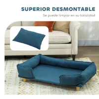 PawHut Cama Elevada para Perros con Patas de Madera y Cojín Lavables Cama para Mascotas Carga 30 kg 96x66x24 cm Azul(m-5)