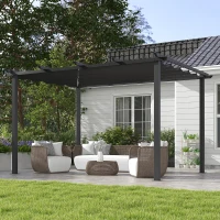 Outsunny 3 x 4m Aluminium Pergola, with Retractable Roof - Dark Grey(m-2)