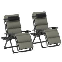 Outsunny Set of Two Reclining Sun Loungers, with Cushion - Grey(m-1)