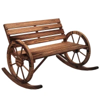 Outsunny Garten-Schaukelbank, 2-Personen-Schaukel, mit radförmigen Armlehnen, für Balkon, Garten, Terrasse, carbonisiert.(m-10)