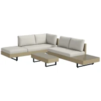 Outsunny Salon de jardin d'angle 5 places design contemporain coussins déhoussables table basse acier époxy résine tressée beige(m-10)