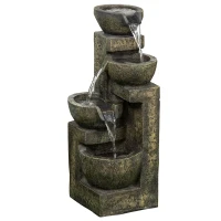 Outsunny Fuente de Agua en Cascada de 4 Niveles 5W con Bomba de Agua y Salida de Agua Ajustable 25x24x60 cm Multicolor(m-1)