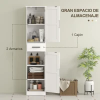 HOMCOM Armario Alto de Baño Estrecho con 2 Puertas 1 Cajón y 2 Estantes Ajustables Estilo Rústico 40x30x170 cm Blanco(m-5)
