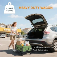 Outsunny 62L Festival Trolley on Wheels, Garden Folding Trolley Cart, 120kg Heavy Duty Collapsible Folding Wagon with Adjustable Handle and Carrying Bag for Beach, Camping, Festival, Green(m-5)