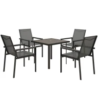 Outsunny Five-Piece Metal Dining Set, with Glass-Top Table - Grey(m-10)
