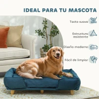 PawHut Cama Elevada para Perros con Patas de Madera y Cojín Lavables Cama para Mascotas Carga 30 kg 96x66x24 cm Azul(m-7)