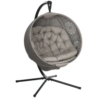 Outsunny Round Egg Basket Chair, with Steel Stand, Sand(m-10)