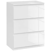 HOMCOM Cómoda com 3 Gavetas de Madeira Cómoda de Dormitório Cómoda Branca Estilo Moderno 55x34x75 cm Branco Brilhante(m-10)
