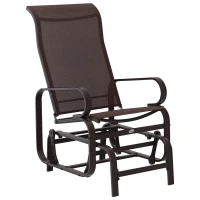 Outsunny Outdoor Gliding Rocking Chair with Sturdy Metal Frame Garden Comfortable Swing Chair, Brown(m-10)