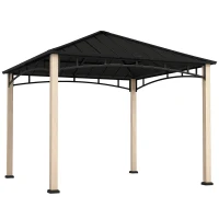 Outsunny 3 x 3 m Decorative Metal Gazebo - Black/Wood-Effect(m-10)