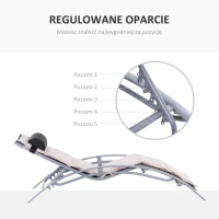 Outsunny Leżak ogrodowy, aluminiowy, regulowany, Oparcie regulowane w 5 poziomach, Maksymalne obciążenie 120 kg, kremowy(m-4)
