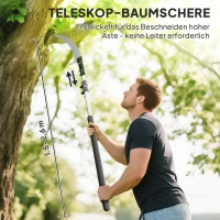 Outsunny Teleskop Astsäge 1,5–2,6m Baumschere mit Feststellvorrichtung, Teleskop-Griff Antihaftbeschichtet Klinge Schwarz(m-4)