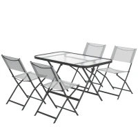 Outsunny Conjunto de Mesa y 4 Sillas de Jardín Plegable con Mesa de Vidrio Templado Estilo Moderno para Terraza Patio Gris(m-10)