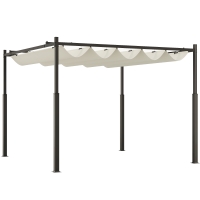Outsunny Gazebo Pergola 3x3 m cu Acoperiș Retractabil, 8 Șuruburi și 8 Țăruși, din Poliester 180g și Metal, Alb Crem