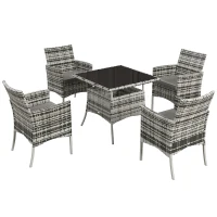 Outsunny Five-Pieces Rattan Dining Set - Mixed Grey(m-1)