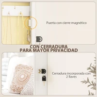 HOMCOM Espejo Joyero de Pared con Cerradura y Varios Compartimentos Montar en Pared o Puerta Blanco y Forro Crema(m-7)