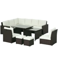 Outsunny Seven-Piece Rattan Garden Sofa Set, with Expanding Table - Cream White(m-10)