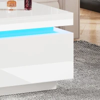 High Gloss LED Coffee Table with Storage Drawer, Display Shelf, Modern Centre Table with Remote-Controlled Lighting, 100L x 50W x 40H cm, White(m-11)