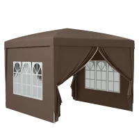 Outsunny Pavilion Pliabil cu 2 Uși, 2 Ferestre, 4 Panouri Laterale și Geantă de Transport, 2.95x2.95x2.58 m, Cafeniu(m-11)