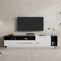 TV Unit with Storage, Waterproof and Scratch- resistant Surface, Up 70in TV Size - White+Black(m-7)