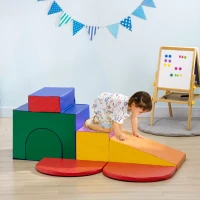 HOMCOM Set da Gioco per Bambini 12-36 Mesi da 7 Blocchi Multicolore in PU e EPE, 170x130x40 cm(m-2)