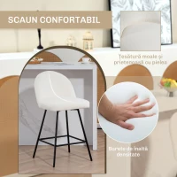 HOMCOM Set 2 Scaune de Bar cu Spatar din Catifea si Suport pentru Picioare, 48.5x56x92 cm, Alb Crem(m-4)