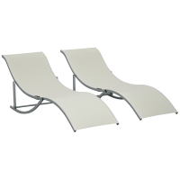 Outsunny Set sdraio da giardino 61cm x 165cm x 63cm Struttura argento, Tessuto beige