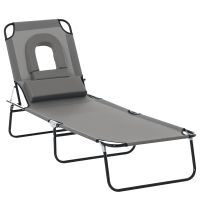 Outsunny Bain de Soleil Pliable transat inclinable 4 Positions Chaise Longue 3 Coussins fournis Gris
