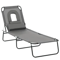 Outsunny Bain de Soleil Pliable transat inclinable 4 Positions Chaise Longue 3 Coussins fournis Gris(m-1)