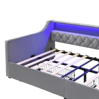 3FT Sofa Bed with 2 Drawers on Wheels, Light Strip, Charging Port, Upholstered Single Bed with Velvet Finish, 206L x 104W x 74H cm, Grey(m-11)