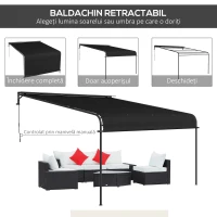 Outsunny Pergola Inclinata de 3 x 4m cu Copertina Retractabila si Manivela Manuala, Foisor de Gradina Montat pe Perete(m-4)