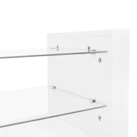 Open Glass Storage TV Stand with LED Lights, Modern Entertainment Centre with High Gloss Finish, Sliding Doors, 181L x 38W x 38H cm, White(m-11)