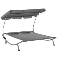 Outsunny Double Sun Lounger with Adjustable Detachable Canopy, Portable Garden Daybed for 2 with Wheels, Outdoor Sunbed Hammock with 2 Pillows, 220 KG Max. Load, Grey(m-10)
