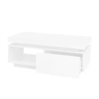 High Gloss LED Coffee Table with Storage Drawer, Display Shelf, Modern Centre Table with Remote-Controlled Lighting, 100L x 50W x 40H cm, White(m-15)