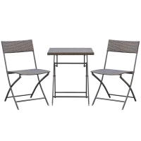 Outsunny Set da Giardino Pieghevole da 3 Pezzi in Rattan PE e Metallo, Set 2 Sedie e Tavolino da Caffè, Protezione dai Raggi UV, Set di Mobili da Balcone, per Patio e Cortile, Nero(m-1)