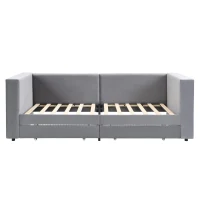 3FT Upholstered Single Bed with 2 Drawers, Side Compartments, Easy Assembly, Daybed Sofa Bed with Storage, 223.5L x 101W x 74.5H cm, Grey(m-2)