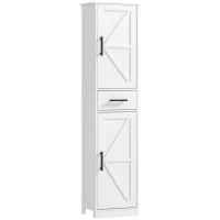 HOMCOM Armario Alto de Baño Estrecho con 2 Puertas 1 Cajón y 2 Estantes Ajustables Estilo Rústico 40x30x170 cm Blanco(m-11)