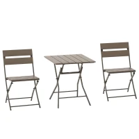 Outsunny 3 Piece Foldable Garden Bistro Set Patio Furniture Set with Table and 2 Chairs for Conservatory Balcony Terrace, Grey(m-9)