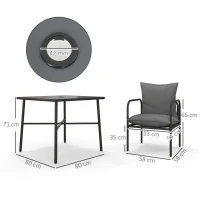 Outsunny Set da Giardino 5 Pezzi in Acciaio con 4 Sedie 58x58x66 cm e Tavolo 80x80x71 cm con Foro Centrale, Grigio(m-3)