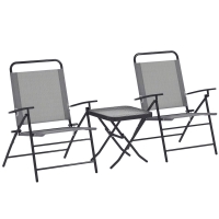 Outsunny Set Mobilier de Grădină din 3 Piese cu Scaune cu Spătar Reglabil și Masă, 64x70x87 cm, Gri