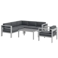 Outsunny Five-Piece Aluminium Garden Sofa Set, with Glass-Top Table - Grey(m-10)