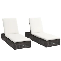 Outsunny Set of Two Rattan Sun Loungers, with Reclining Backs - Brown/Cream(m-1)
