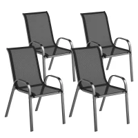 Outsunny Conjunto de 4 Cadeiras de Jardim Empilháveis Cadeiras de Jardim com Tecido Respirável Estrutura de Aço 54x71x93 cm Preto(m-10)